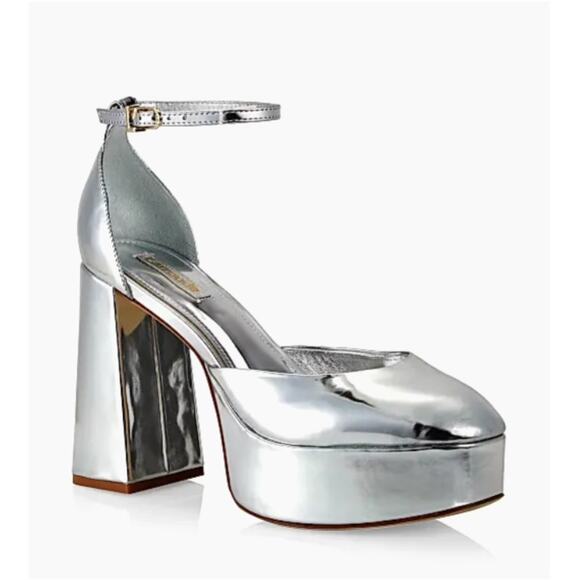 Larroudé Women's Ari Metallic Leather Ankle-Strap Platform‎ Sandals Size 8.5 - Picture 1 of 12